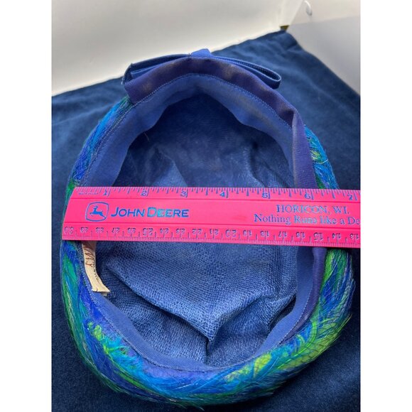 Vintage Blue & Green Feather bubble Hat Amy NY - Picture 10 of 12